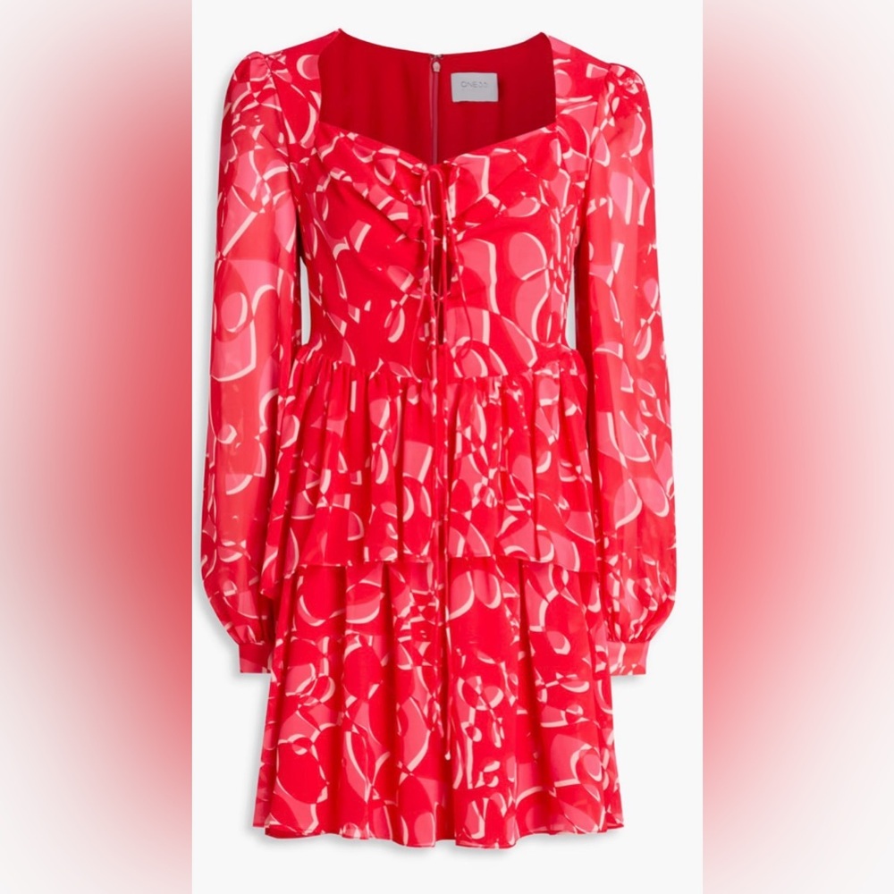 ONE33 SOCIAL Gathered printed georgette mini dress SZ 10 NWT